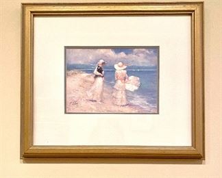 $65 Impressionist ocean scene framed print 13"W by 11" H