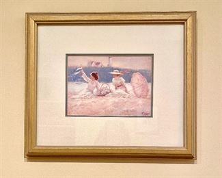 $65 Impressionist framed seaside scene 13"W by 11H 