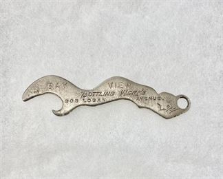 "Bay View Bottling Work's" Seattle, Washington advertising beer bottle opener. Marked with address of 305 Logan Avenue.
Opener in the shape of a mermaid with "PATD" on the front. Measures 3" long. Good condition and no damage.
Bay View was in business from 1883-1913. A rare find. $65