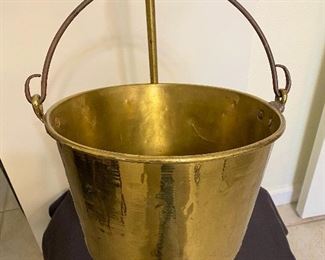 Early brass bucket with hand forged handle. $45