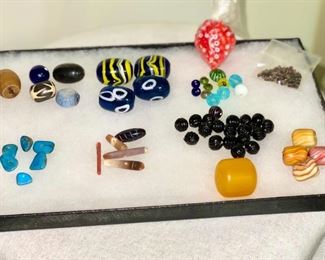 Older glass beads from mountain man Rendezvous trading. (54 beads plus two bags of mini beads) $40