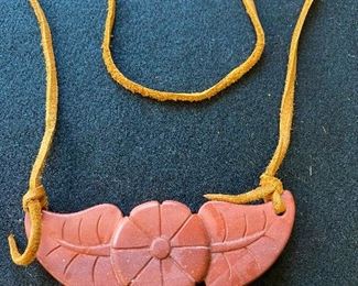 Hand carved "Catlinite" necklace, signed. $30