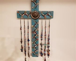 Artisan made cross with sterling charms 