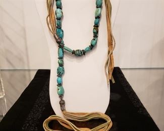 Turquoise bead necklace can be worn as belt 