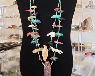 Zuni double strand grandmother fetish necklace by the Quandelacy family 