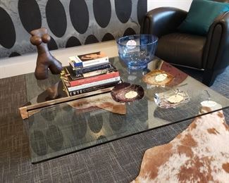 Contemporary cantilevered square glass top coffee table 