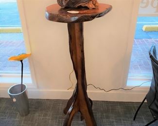 Carved tree tall pedestal table