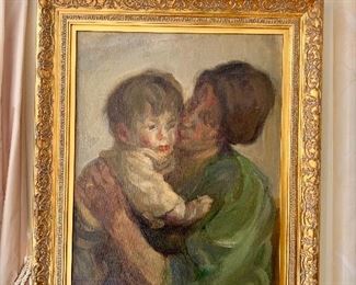 $1250; Original Mother and Child by Grace Hill Turnbull (American/Baltimore, 1880-1976).  Lighting included. 30" H x 24.5" W