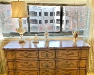 $295; French provincial dresser; 34.5" H x 66" W x 21" D