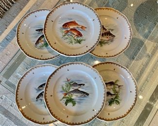 $120; Set of 11 Handpainted Fish Dinner Plates, Made in France; 10" (assortment of six types of fish)