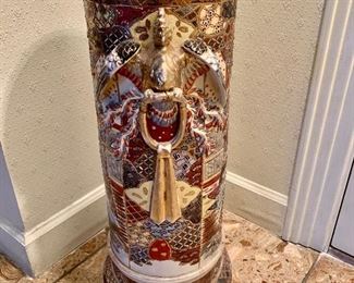 $450 - Satsuma style ceramic umbrella stand; 25" H x 12" W x 9.5" D 