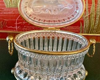 $250; Oval crystal trinket box with figural lion top; detail