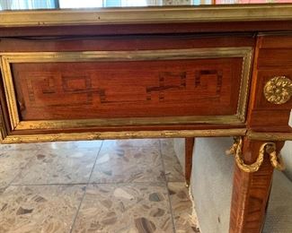 $2600; Louis XVI Leather topped writing table; inlay detail