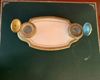 $300; Vintage inkwells and tray detail
