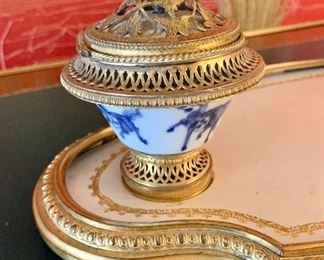 $300; Vintage inkwell and tray detail