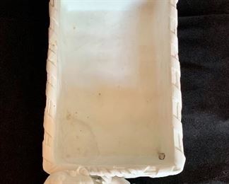 $75; Bisque Porcelain Basket with Cherubs; 5" H x 11" W x 5.5" D