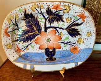 $100 - Vintage Imari Hibiscus Pattern China Platter; 17" x 13"; stand not included