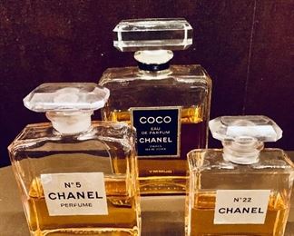 $50; Lot of 3;  Chanel Perfume bottles - filled with colored water(dummies): 6", 3.5", 4"