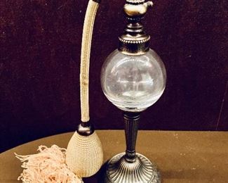 $60; Vintage perfume bottle with pump spray; 8" H, 2.5" base