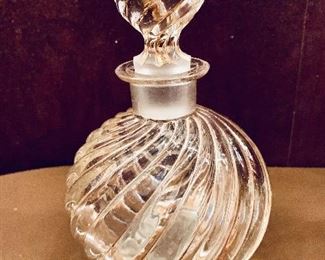 $20; Small perfume bottle  with gold trim; 6.5" H x 4" W