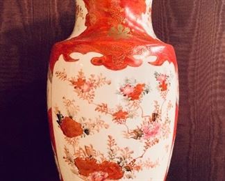 $90; Vintage Kutani  Vase; hole drilled in the bottom; 12" H x 5.5" W