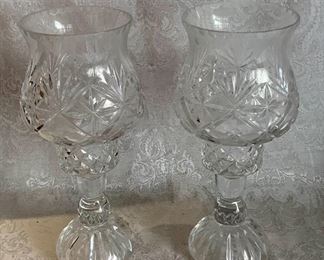 $120 - Pair of Two-Piece Crystal Candlesticks; 12” H x 5” W