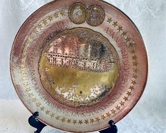 $75 - Engraved Kennedy Center Reed & Barton Damascene Plate; 11”, stand not included