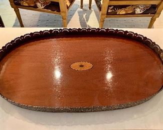 $125; Vintage, inlay serving tray with trim