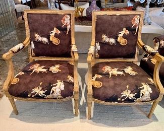 $600 Pair -  Cherub and Chariot Arm Chairs; 36" H x 26" W x 24" D, seat height is approximately 15"