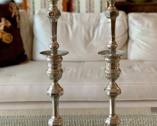$120 - Pair of Chelsea House Candlesticks; each is two pieces for either 21.5" or 12.5" height and bases are 7" square