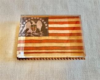 $30; Tiny Jewel Box American Flag Paperweight with Beveled Glass; 4" x 3" 