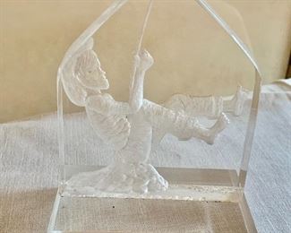 $20 - Carved Acrylic of a Boy Fishing; 6" H x 4" W 