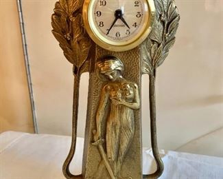 $110;  Mercedes (made in Germany); art nouveau desk clock; 11.5" H x 5.5" W 