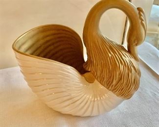 $20; Ceramic swan; luster finish and matte gold; Made in Italy; 9" H x 9" W 