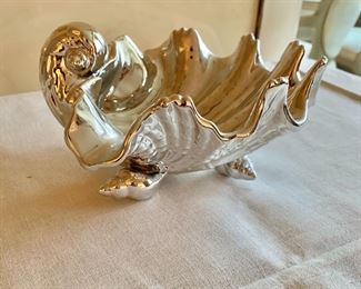 $30; Silver Finish Shell Bowl; 4.5" H x 7.5" W 