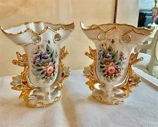 $40 PAIR;  Vista Alegre handpainted spill vases, Made in Portugal; each is 6.5" H x 5" W
