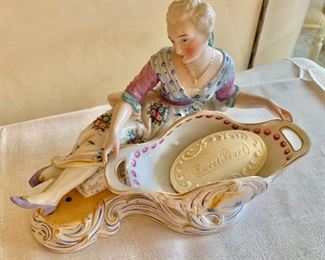 $30; Porcelain Figural sweet meat dish; 7.5" H x 10.5" W 