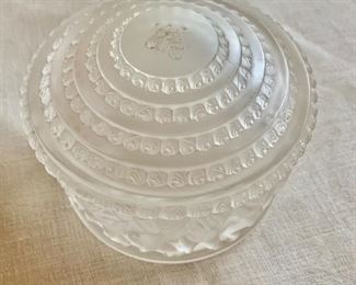 $175; Lalique "Les Enfants" round glass powder box with Lid; 4.5" W x 3" H 