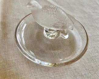 $40; Lalique partridge trinket dish; 4" diameter x 2.5" H