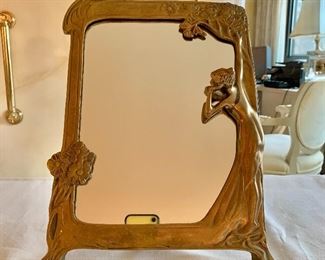 $75; Art Nouveau Dresser Mirror; 13.5" H x 10" W