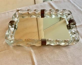 $160; Venetian twisted glass Art Deco mirrored dresser tray; 15" x 10"