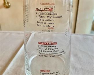 $20 - Vintage cocktail recipe mixer, red and black print; 6” H 