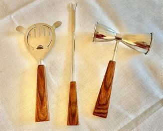 $30; Vintage MCM bar set - wood handles