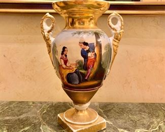 $110;  - Handpainted urn, Italian Scene; 9" H x 6" W   