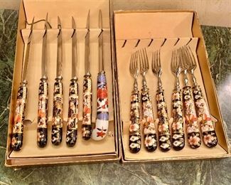 $40;  Set of Royal Crown Derby Imari (5) Knives and (6) Forks and one extra knife 