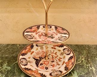 $95; Tiered Royal Crown Derby Imari cake stand;  bottom plate is 8.5", top is 6.5"