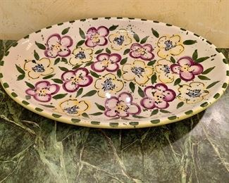 $50; Studio art oval pansy platter, signed and numbered; 16" x 10.5" 