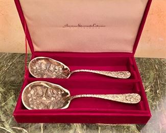 $60 - Godinger American Silversmiths Collection; Set of 2 Strawberry Spoons; Box #1; 9.5" long