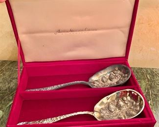 $60 - Godinger American Silversmiths Collection Set of 2 Strawberry Spoons in Box ; #2; 9.5" long. 