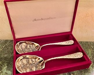 $60 - Godinger American Silversmiths Collection Set of 2 Strawberry Spoons in Box;  #3; 9.5" long. 